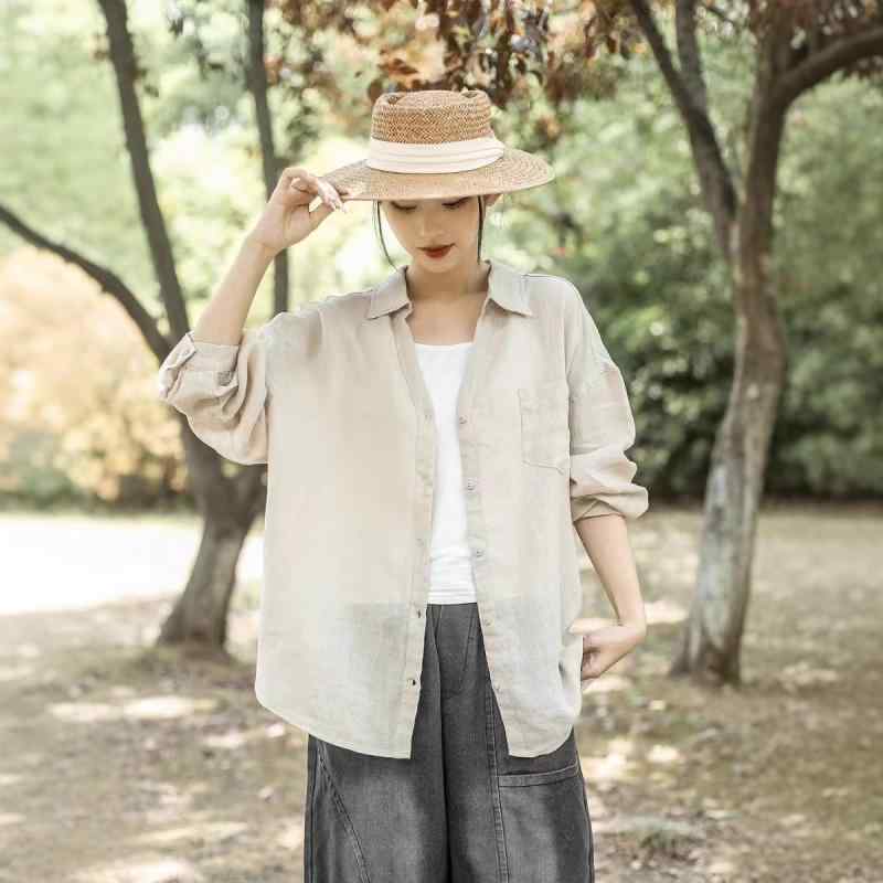 プルオーバー レディース 麻 リネン トップス Vのど首 長袖 トップ ゆったり ギャザー 読みもの風 白 ベージュ さくら色系 紫紅 黒灰3