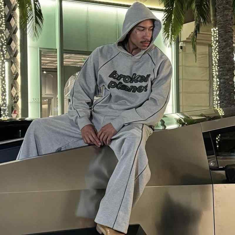汗水 メンズ 成人男性用 セットアップ 偽装 ボンネット付き添い人 ティーシャツ 長袖 ズボン下 上下仕掛ける お部屋お召しもの お部屋着 伸び伸びする 心地よい ゆったり 花薄墨色 綿