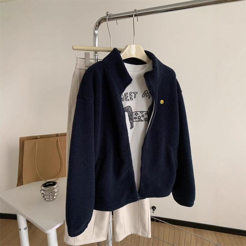 上衣 レディース ボア上衣 秋冬 立ち襟 刺・墸 わらい顔 生あたたかい 朦々たる ゆったり 愛くるしげ 心地よい 普段使い走り お部屋着 アウター 紺色 米国海軍3
