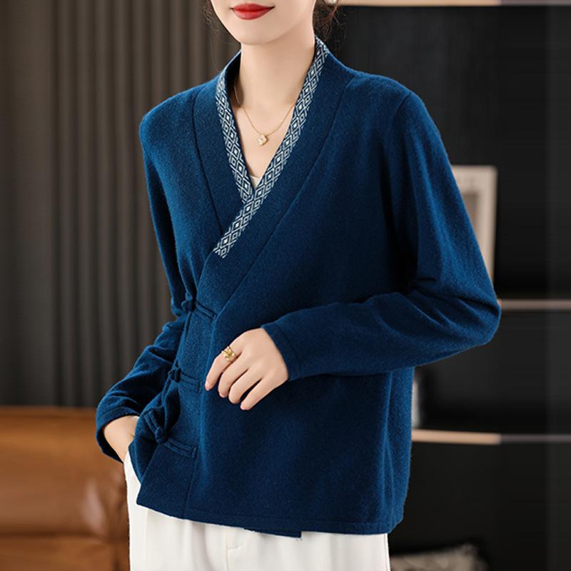 編み物 レディース Vのど首 ジレー 羊毛 毛糸 トップス 長袖 ゆったり 朦々たる あったか 生あたたかい レトロ 雅びやか 通い 執務室 心地よい 金 赤銅色 黒いこと ベージュ