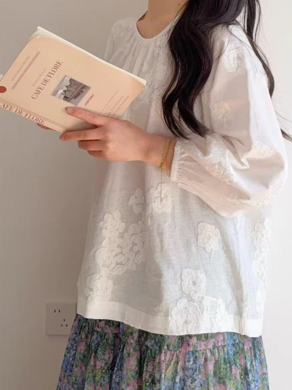 ティーシャツ レディース 森御嬢さん レトロ 麻 リネン 提燈衣袂 刺しゅう 縫い ゆったり ラウンドのど首 ドルマンスリーブ トップ トップス 日焼押しとどめる M L XL 2XL3