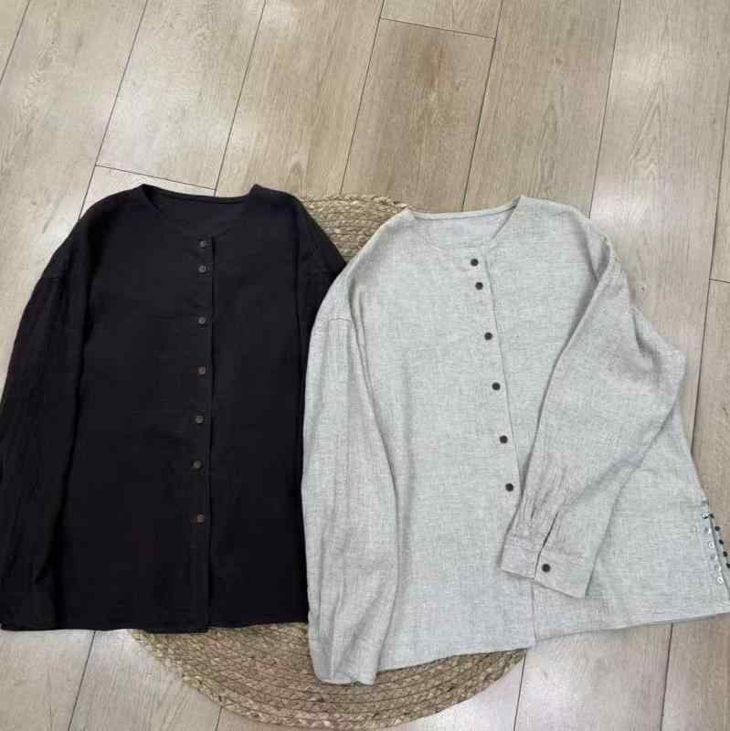 ティーシャツ レディース 春夏 レトロ風 リネン 麻 長袖 ジレー ゆったり トップス 珈琲色 麻色3