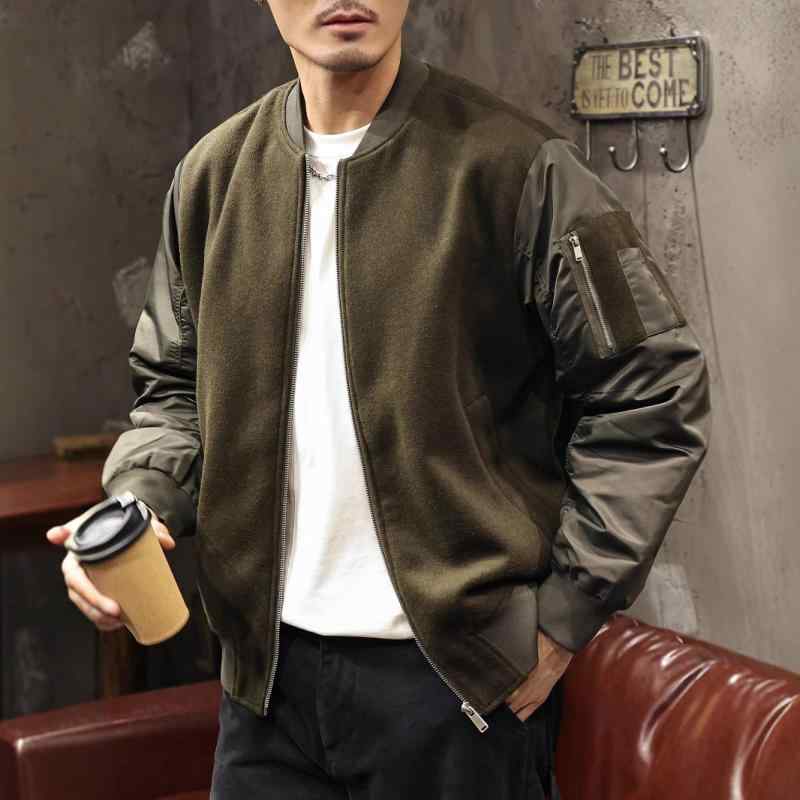 上衣 成人男性用 羊毛混紡 上衣 秋冬 朦々たる 生あたたかい 防寒 アーミーグリーン 薄墨色