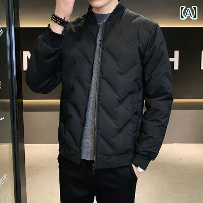 羽?服 メンズ 成人男性用 遊撃手丈 防寒 保温 アウター 御召しもの 心地よい ダックダウン 中綿 前掛け 上衣 秋冬 黒いこと 薄墨色 カーキ
