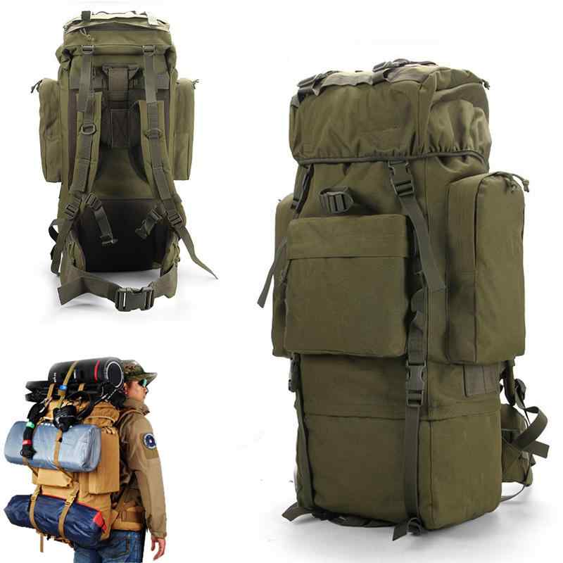 背嚢 大電気容量 65L ポリエステル製 山登り用 うしろ側風呂敷き包み U型スチール写真一こま アウトドア 運動競技 ミリタリー 偽装柄 化けの皮