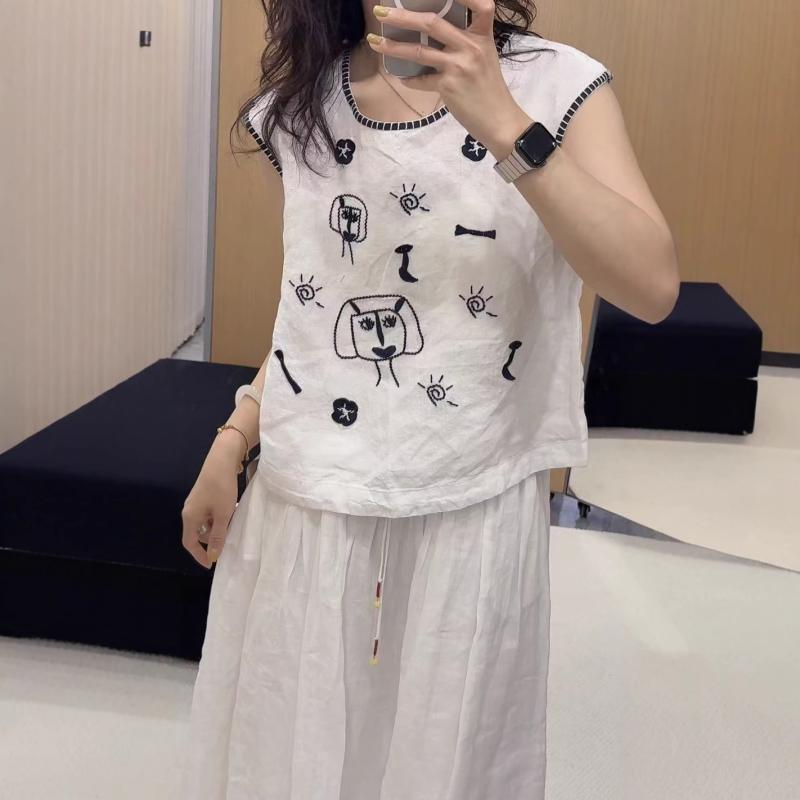 貯蔵タンクいの一番 レディース 古着 麻 リネン ノースリーブ トップス 個人的特徴派 愛くるしげ レトロ 夏編み物 ゆったり 並み並み丈 カットソー3