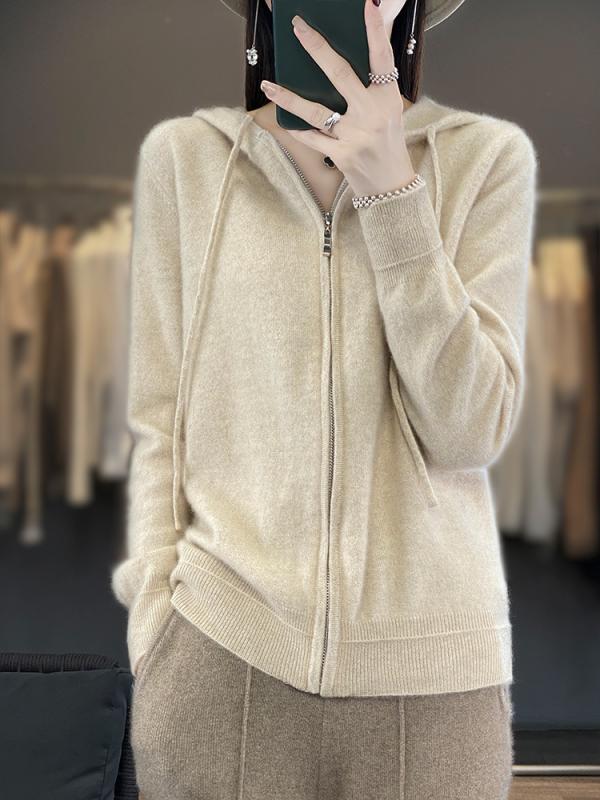 編み物ジレー レディース 秋冬 ボンネット付き添い人 ジップアップ 羊毛 ジレー トップス 長袖 ゆったり 普段使い走り 通勤着 青絨米