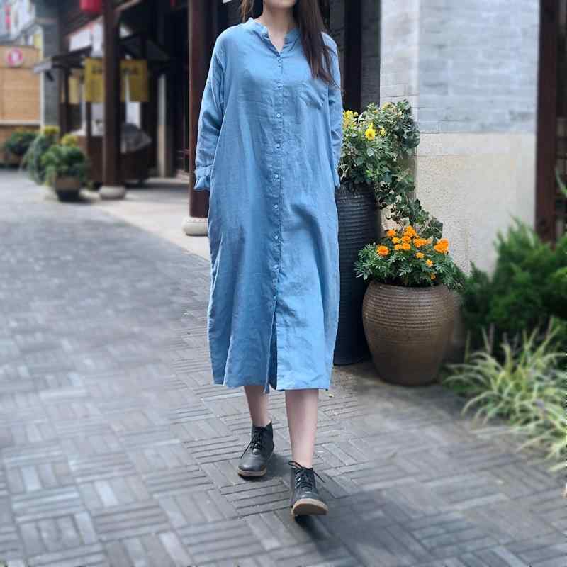 衣装 レディース 麻 リネン A生産ライン Vのど首 五分袖 プルオーバー袖 ミモレ丈 ひざ下丈 膝下 並み並み丈 無地 紺色 米国海軍 天の原青色 マゼンタ 麻色 リネン色 普段使い走り 通い3