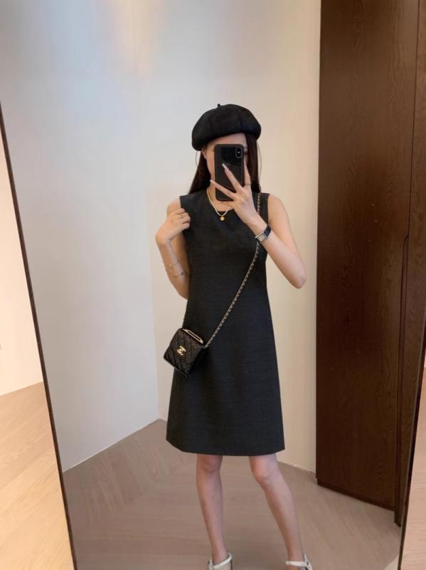衣裳 レディース 春夏 H型 高腰 膝下丈 ノースリーブ 羊毛混紡 气? 雅びやか 通い 好いたらしいめ 黒いこと 薄墨色