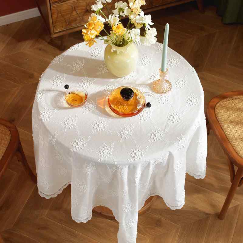 テーブルクロス 小さめ 白花柄 刺しゅう 波型 スピード競技 綿織物 四角四面 矩形 紅茶早見表 勉強机 防塵 かざり付ける