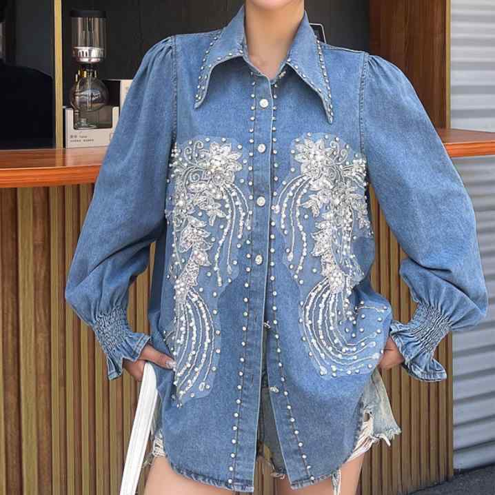上衣 レディース ジーンズ Ｇジャン ジージャン アウター トップス 花柄 刺・墸 ビジュー 長袖 ゆったり 大きめ大きさ 並み並み丈 表どおり 心地よい アメカジ 韓国 年月冬3