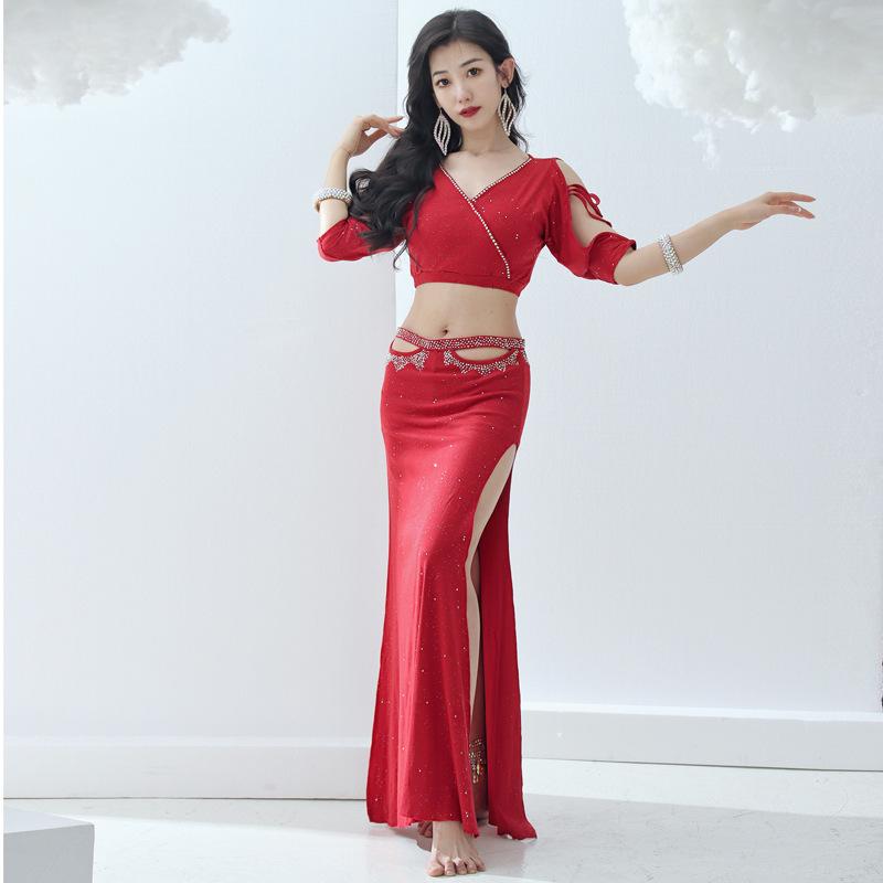 社交ダンス 読み合わせる着 レディース お上さん用 綿織物 bellydance 習い事着 トップス ズボン 上下仕掛ける セットアップ 肉桂赤 ヘプバーン黒いこと 星空青色 ブライトアプリコットイエロー S M L3
