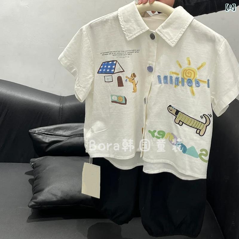 プルオーバー キッズ ちびっ子服 春夏 半袖 薄っぺら 襟付き添い人 トップス 鉄道車両音の高低柄 通園 通学 今めかしい 愛くるしい3