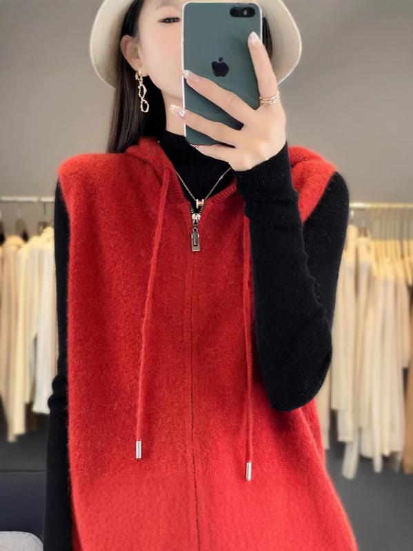 編み物/プルオーバー レディース 羊毛 ジレー より良い ボンネット付き添い人 ノースリーブ トップス ティーシャツ 秋冬 朦々たる ゆったり 日韓 心地よい 紫 紙巻きタバコ色 赤 黒 S M L XL XXL3