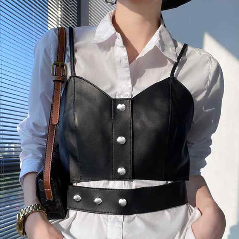 より良い レディース 羊革 なめし革 遊撃手丈 トップス ノースリーブ 黒 黒いこと 奥ふかさの赤銅色 M L XL 2XL 無地 名取り草留め 春 今めかしい 御洒落着