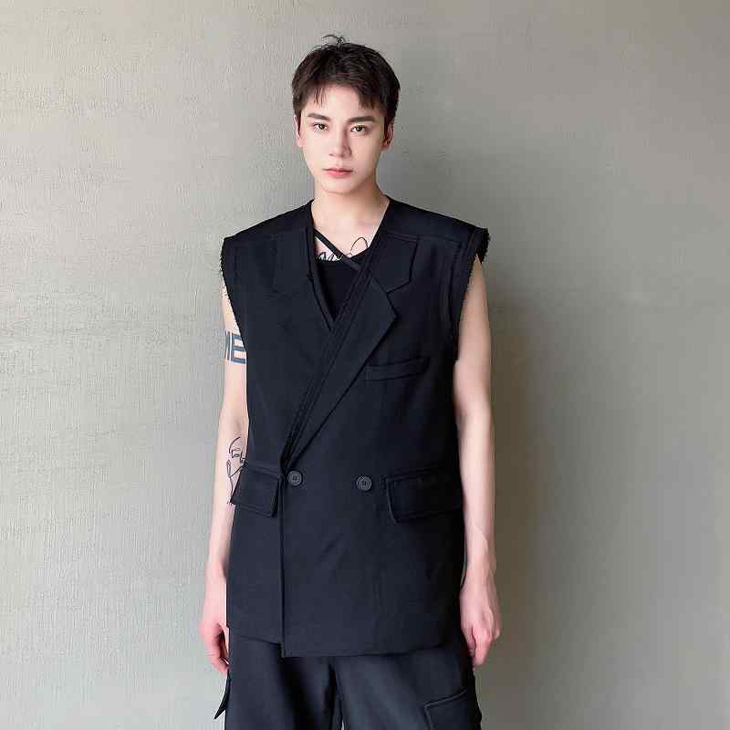 より良い 成人男性用 曲がった名取り草 お仕舞い ベスト ゆったり 細工物より良い 綿織物 ポリエステル 春  アーバン 心地よい 黒いこと