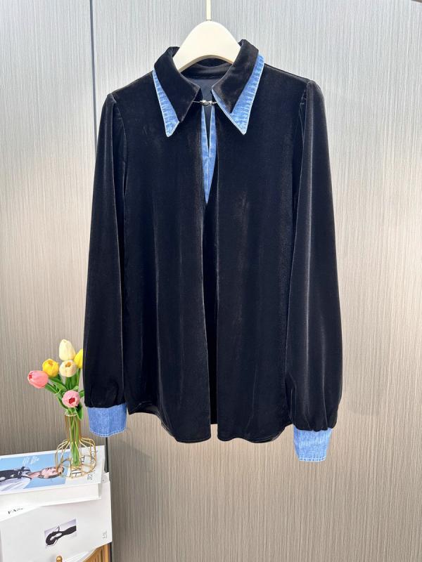 プルオーバー レディース 晴れ晴れしい うつり変わり ジーンズ 天鵝絨 トップ 長袖 POLO襟 ゆったり 气? 通い 黒いこと3
