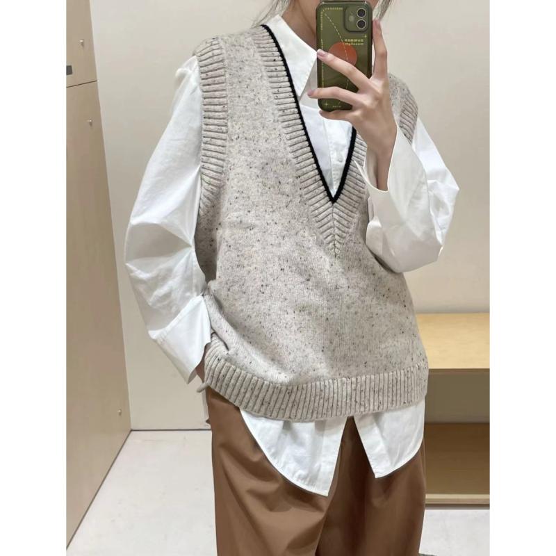編み物より良い レディース Vのど首 色彩設計 羊毛 トップス ティーシャツ 重ね着 ベージュ 青碧 XS S M L 心地好い表現スタイル お上さん用