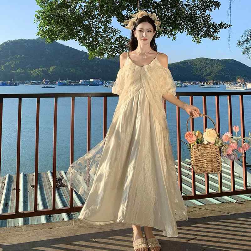 衣裳 レディース ノースリーブ A伝達ルート 杏色 スピード競技 Vのど首 膝丈 観光旅行 砂上の楼閣衣袂 ポリエステル 高腰 うつり変わり 清楚 雅びやか たまり場