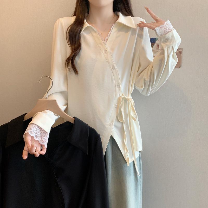 プルオーバー レディース 歳月 長袖 大層らしい大きさ  ギャザー 立襟 トップス 杏色 黒 通い 百搭