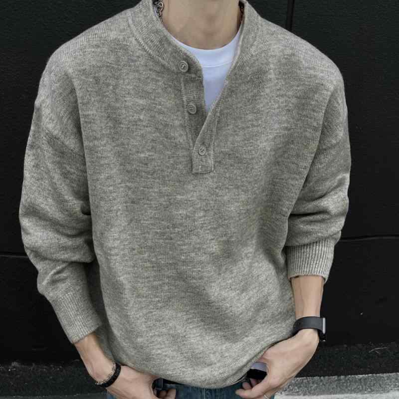 編み物 メンズ 成人男性用 ハーフジップ ティーシャツ 秋冬 長袖 ゆったり 当たること冷感 お部屋着 お部屋お召しもの トップス カットソー ニットソー 心地よい 薄墨色 黒 黒いこと