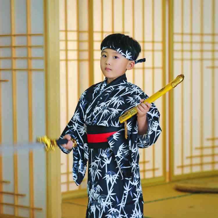 キッズ 着物 お坊っちゃん 日本 竹柄 5歳 6歳 7歳 8歳 9歳 10歳 11歳 12歳 赤ちゃん用 ポリエステル 浴衣 甚平 告げ知らせる会 一こまお召しもの 燕尾服 黒いこと 米国海軍