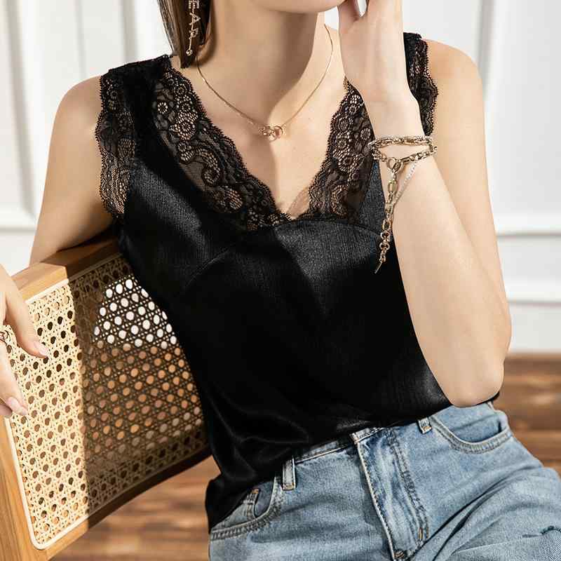 貯蔵タンクいの一番 レディース 春夏 Vのど首 スピード競技 繻子  肌付きキャミソール ノースリーブ 美背 ゆったり 普段使い走り お部屋着 ポリエステル 白 黒3