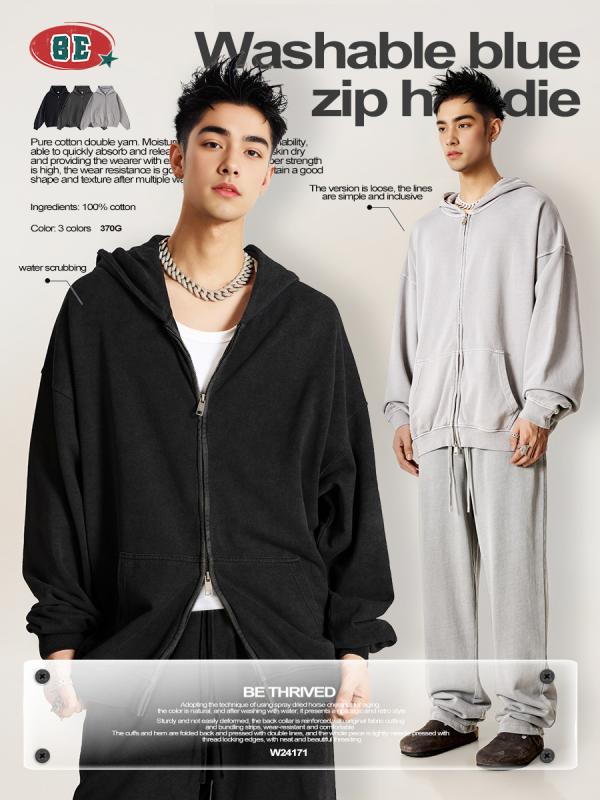 パーカー メンズ 男性用 美式復古 洗い加工 ウォッシュ加工 ジップアップ スウェット トレーナー プルオーバー フーディ コットン 秋冬 厚手 ルーズフィット リブ裾 グレー3|AR企画 店