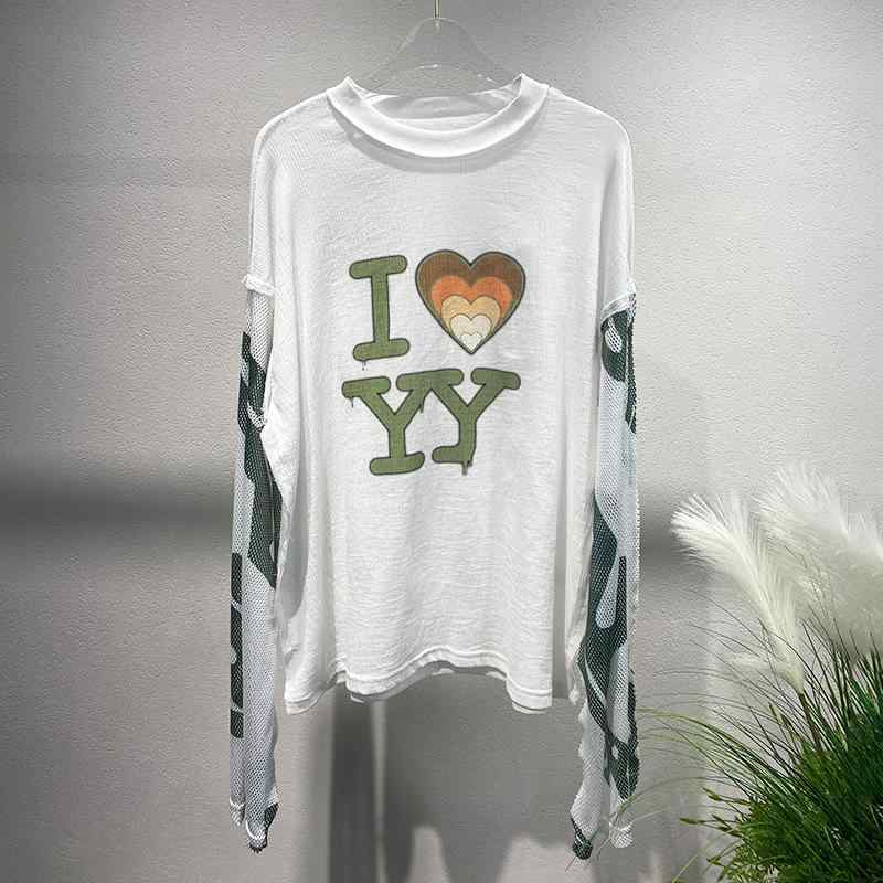 Tシャツ レディース 春夏 長袖 コットン プリント 切り替え ラウンドネック 白 トップス カットソー ゆったり 通勤 通学3|AR企画 店