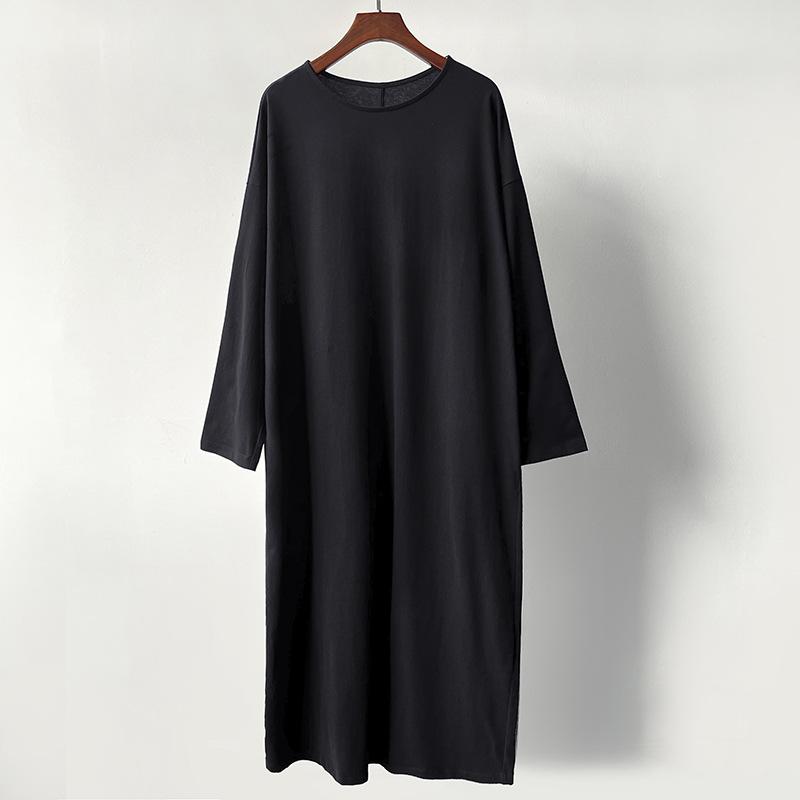 衣裳 レディース 長袖 黒いこと XS S M 綿織物 ラウンドのど首 直筒 ?松 ロング丈 落っこちる肩肉 气? 通い 綿95%以上 雅びやか3