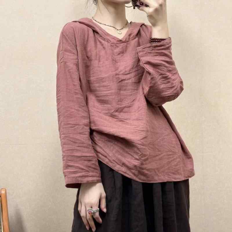 ティーシャツ レディース 麻 リネン トップス 長袖 パーカー ゆったり 砂洗 工業 読みもの風 レトロ 薄っぺら3