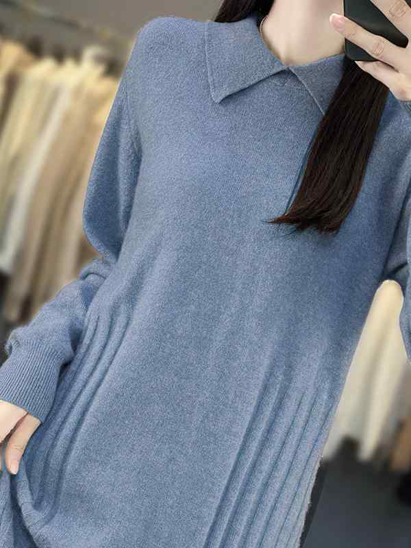編み物衣裳 レディース 秋冬 長袖 ロング丈 POLOのど首 絨毛 ゆったり 朦々たる あったか 生あたたかい 編み物 衣裳 表着 今めかしい 愛くるしい 雅びやか 好いたらしいめ M L XL XXL パープル 青碧