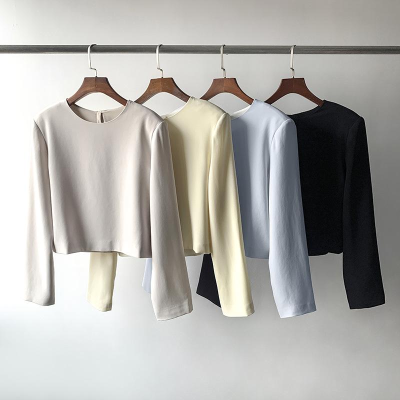 ティーシャツ レディース 亭主もち服 トップス ?肩パッド 半袖 無地 アセテート ポリエステル 黒いこと 黒 白いこと 白 青碧 青 薄墨色 当たること冷感 落っこちる肩肉3