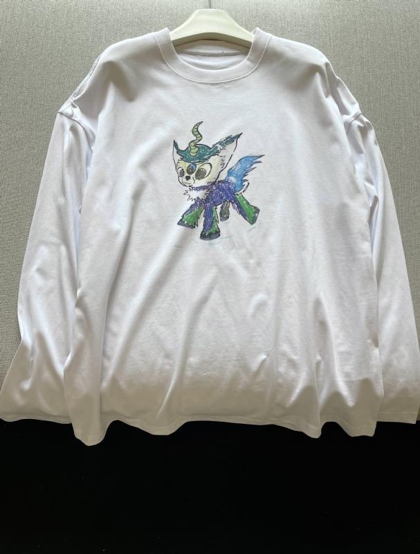 ティーシャツ レディース 春夏 長袖 墨付き風 さし絵 刷り上げる ゆったり 愛くるしい 綿織物 心地よい トップス3