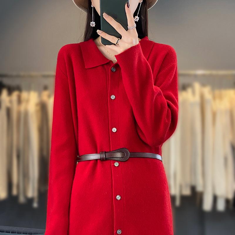 編み物 ジレー レディース 秋冬 羊毛 トップス 真っただ中丈 編み物ジレー 長袖 朦々たる POLOのど首 ゆったり 通い 執務室 心地よい 黒 赤 紫