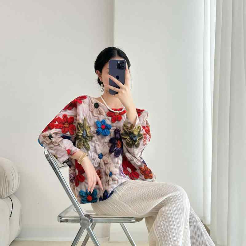 プルオーバー レディース 長袖 ラウンドのど首 ゆったり 薄っぺら 褶? 刷り上げる 花柄 トップス elegantes 通い ポリエステル 赤いこと3