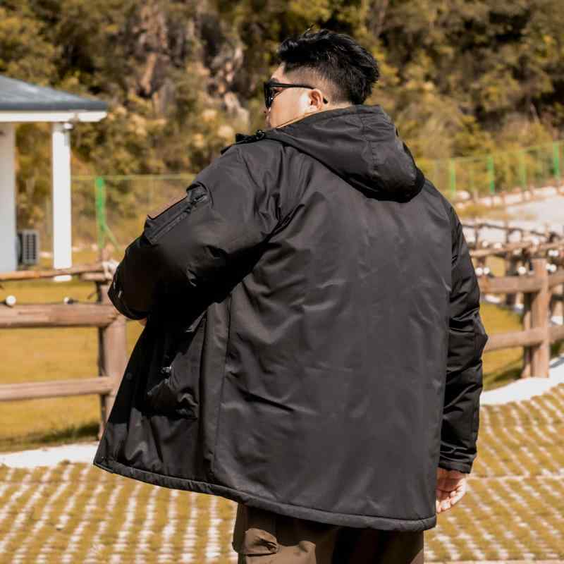 綿上衣 成人男性用 中綿 二分の一厚地の外套 ボンネット付き添い人 細工物御召しもの風 防寒 ポリエステル 黒いこと系 カーキ系