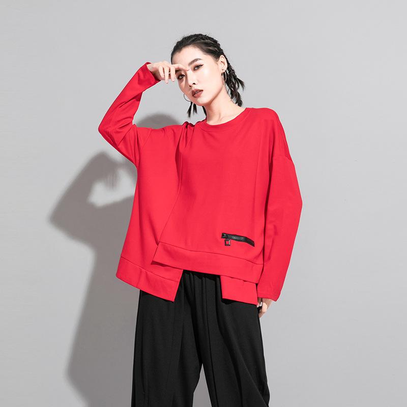 プルオーバー レディース 秋冬 長袖 cold style うつり変わり ラウンドのど首 ゆったり大きさ 普段使い走り 黒いこと 赤いこと系3