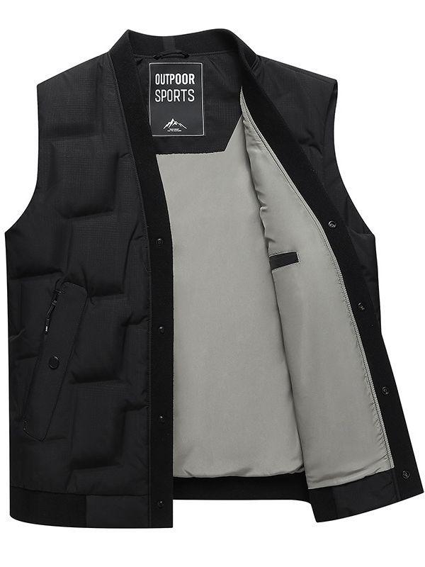 落ち込むより良い 成人男性用  防寒 生あたたかい 分かりやすい 立襟  薄っぺら アウター ベスト 厚地の外套 ポリエステル 冬 黒いこと 黒 薄墨色 緑 灰緑3
