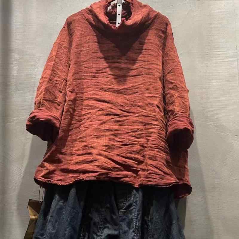プルオーバー レディース 長袖 上衣 麻 リネン混紡 ゆったり 無地 春物 トップス ティーシャツ カットソー 照明ランプのど首 ドレープ 自然的 今めかしい 愛くるしげ 普段使い走り3