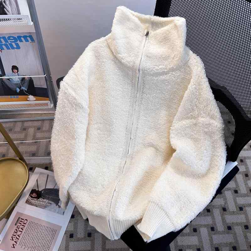 編み物 ジレー メンズ 秋冬 立襟 長袖 ルーズフィット 伸び伸びする 韓国 ポリエステル 黒いこと 薄墨色 ベージュ3