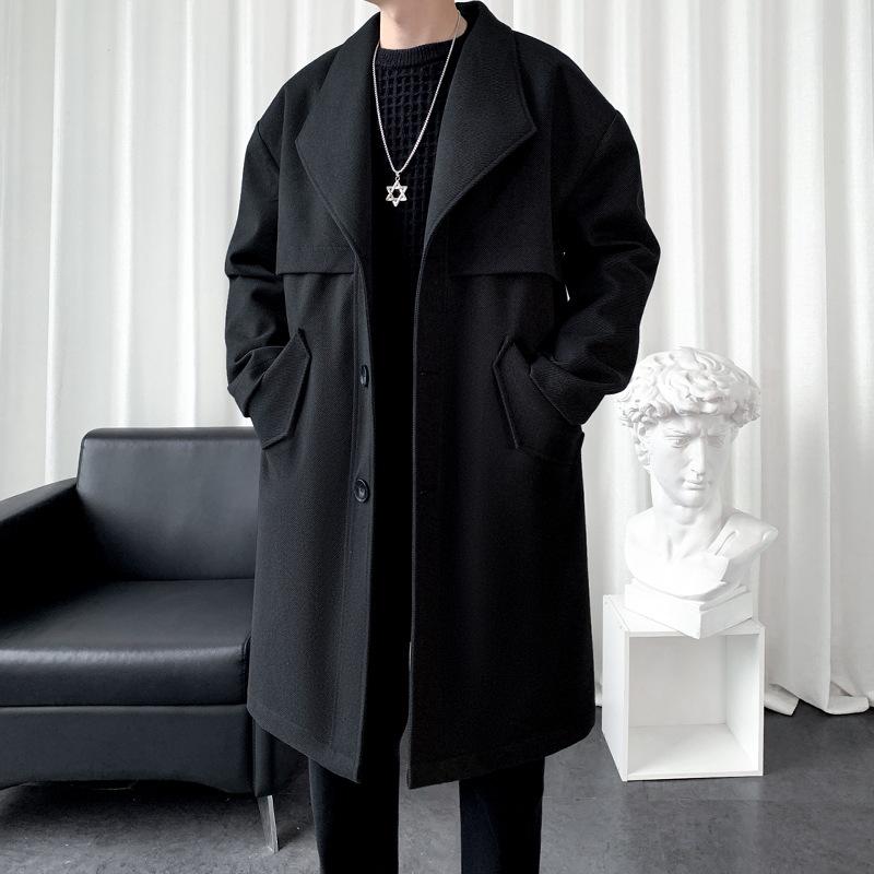 厚地の外套 成人男性用 羊毛 ポリエステル混紡 ゆったり 生あたたかい 秋冬 黒いこと 紺色 大きめ大きさ3