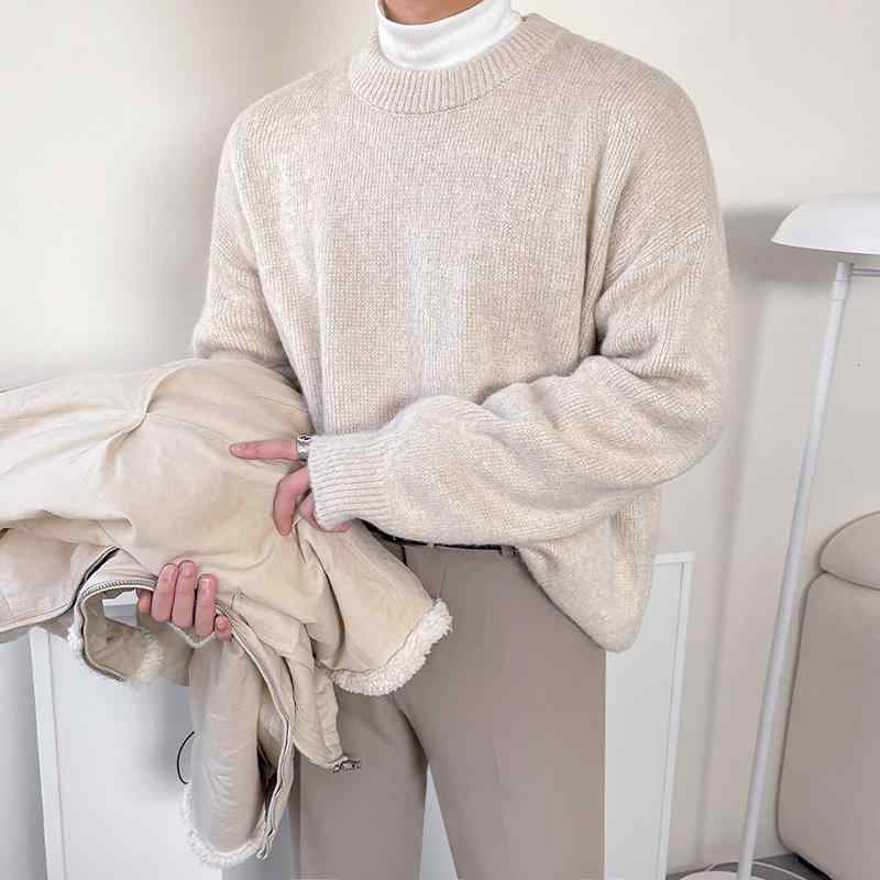 ニット メンズ 男性用 秋冬 韓国 セーター プルオーバー 長袖 リブ ?松 ポリエステル カーキ グレー｜AR企画　店