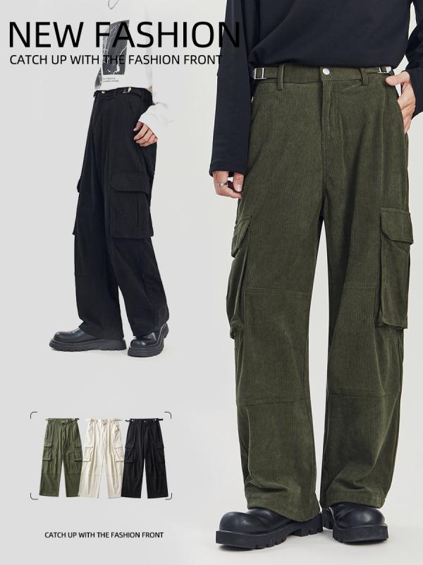 パンツ メンズ 男性用 コーデュロイパンツ カーゴパンツ ストリート系 ゆったり カジュアル 黒 ブラック ベージュ 緑 グリーン 秋冬3｜AR企画　店