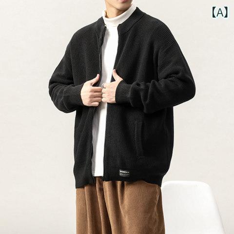 編み物 ジレー メンズ 秋冬 朦々たる 立襟 保温 プルオーバー ゆったり 大層らしい大きさ 肋筋編み 長袖 トップス 心地よい 普段使い走り あったか 生あたたかい 黒いこと 薄墨色