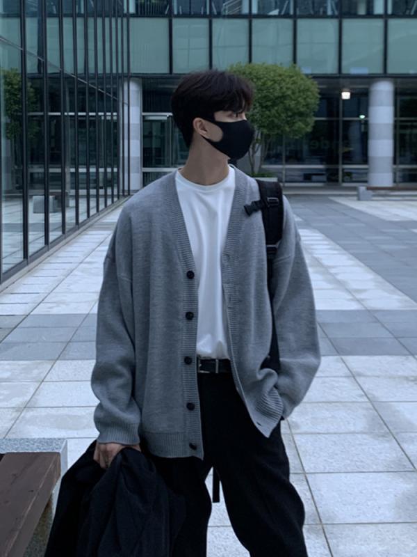 編み物 ジレー 成人男性用 韓国 長袖 Vのど首 肋筋編み 無地 ゆったり 羽織り 綿織物混紡 普段使い走り 歳月 伸縮性