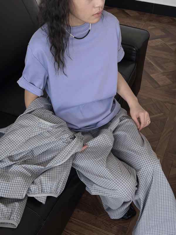 プルオーバー レディース 半袖 丸首 綿織物 ゆったり 好いたらしい 当たること冷感 心地よい トップス 春夏 パープル 青色系