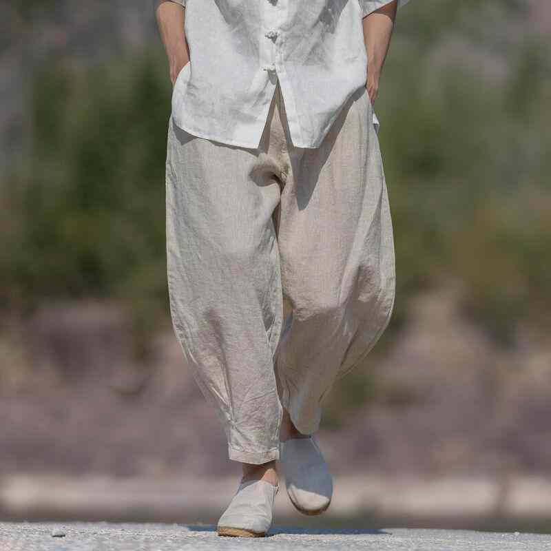 ズボン メンズ 成人男性用 麻 リネン ズボン下 9分丈 引っ切りない ゆったり 後宮ズボン下 提燈ズボン下 伸び伸びするズボン下 中国風 薄っぺら 普段使い走り お座敷着 M L XL 2XL 3XL 吸湿