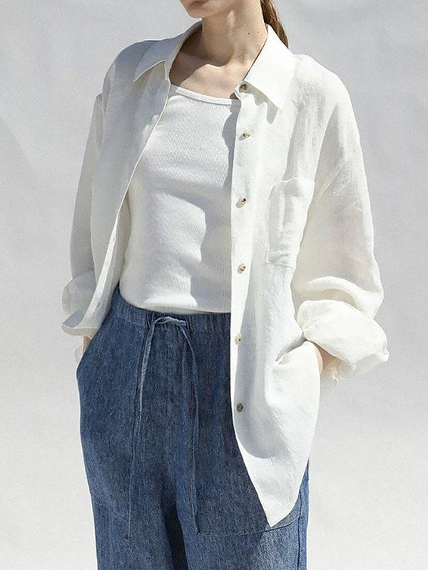 プルオーバー レディース 麻 リネン トップス トップ 長袖 無地 ゆったり 事務室 心地よい 今めかしい 春夏 秋冬 白 白いこと さくら色 青碧