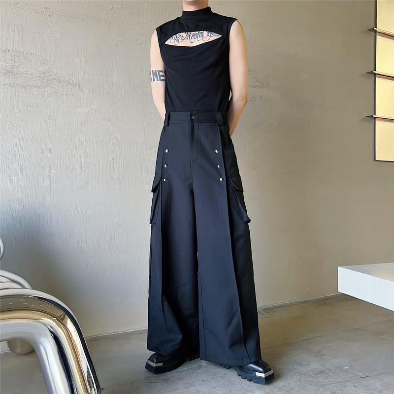 ズボン下 メンズ 成人男性用 カーゴパンツ 広広としたズボン下 ゆったり 無地 ミリタリー 細工物ズボン下 ロングズボン下 カーキ 黒いこと